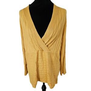 STYLE & CO Woman 1X Tunic Top Mustard Yellow Knit Rayon V-Neck Wrap Front